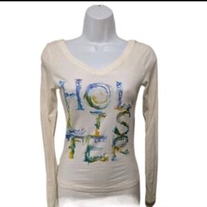 Hollister Company Vintage Long Sleeve Babydoll Tee T Shirt M Spell Out 90s Y2K